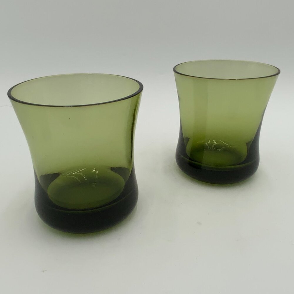 Pair of VTG MCM Denby ARABESQUE Moss Green Double Old-Fashioned Glasses Sweden